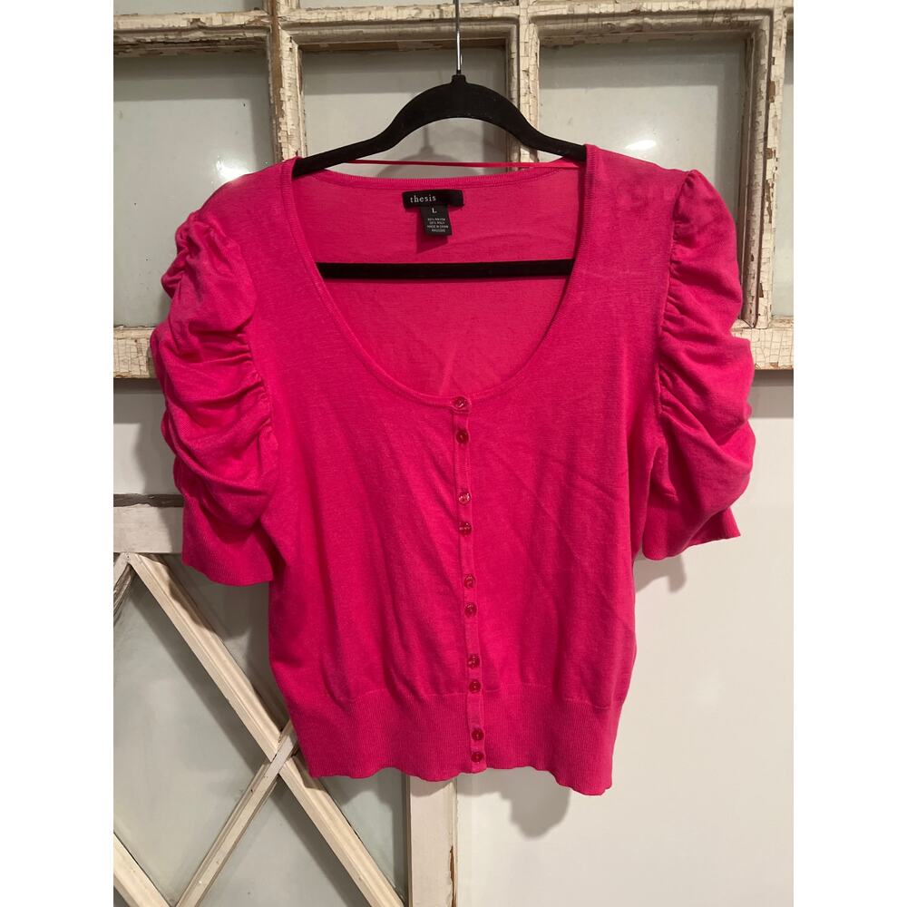 Thesis size large bright pink cardigan sweater